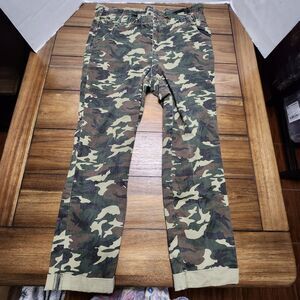 Almost Famous Camo Pants W Elastic Waistband Plus Zipper & Button Front XL